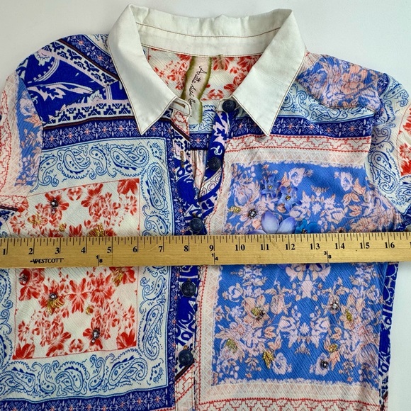 Aratta Coral, Blue & White Patchwork Button-Up - Picture 15 of 16